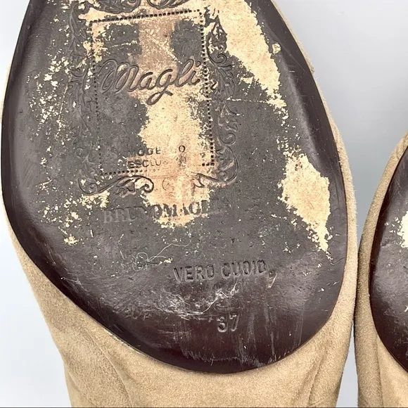 BRUNO MAGLI |🤎Tan Suede Peep-Toe Slingback | Heart-Shaped Heel | EU 37 /US 6.5
