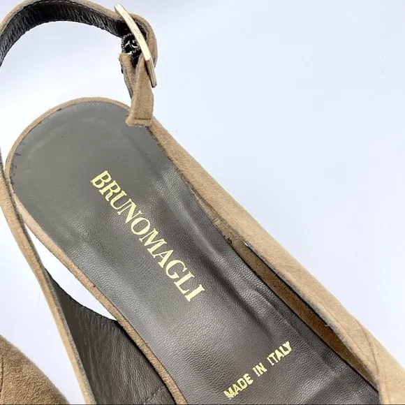 BRUNO MAGLI |🤎Tan Suede Peep-Toe Slingback | Heart-Shaped Heel | EU 37 /US 6.5