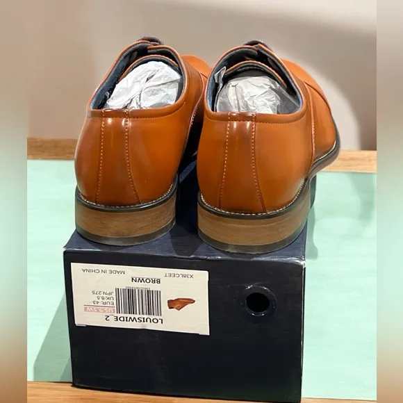 Bruno Marc Men’s Formal Dress Oxford Tan Shoes Size 9.5W.