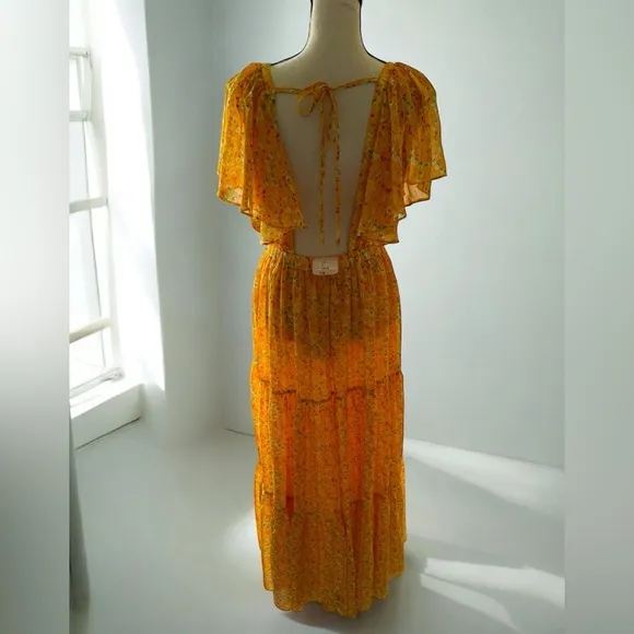 Buddy Love  Flutter Sleeve Yellow Spring Resort Maxi Dress -  Small NWT