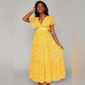 Buddy Love  Flutter Sleeve Yellow Spring Resort Maxi Dress -  Small NWT