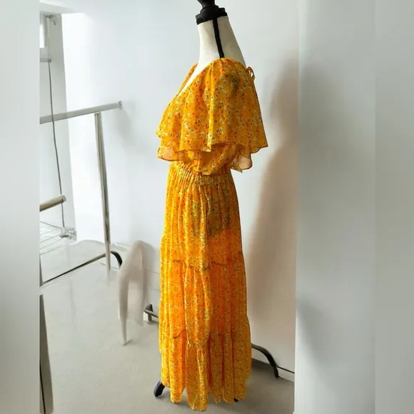 Buddy Love  Flutter Sleeve Yellow Spring Resort Maxi Dress -  Small NWT