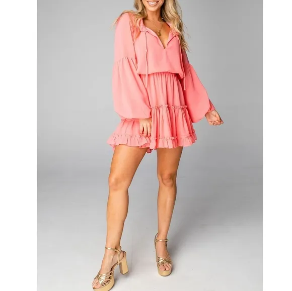 BUDDY LOVE Zozo Ruffle V-Neck Tie Mini Dress NWT