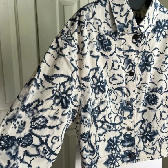 Bugatti Boho Chic Italian Crop Denim Bomber Jacket Navy Pockets Cotton, Size M