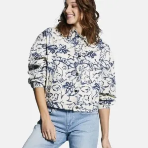 Bugatti Boho Chic Italian Crop Denim Bomber Jacket Navy Pockets Cotton, Size M