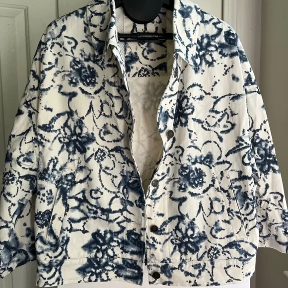 Bugatti Boho Chic Italian Crop Denim Bomber Jacket Navy Pockets Cotton, Size M