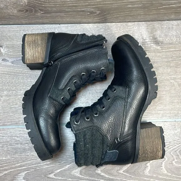 Bull Boxer Cassie Women’s Sz 8M Black Leather Side Zip Y2K Chunky Heel Boots