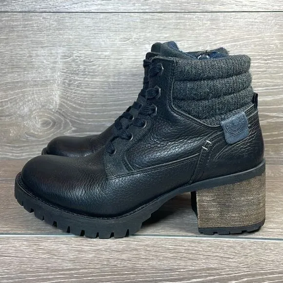 Bull Boxer Cassie Women’s Sz 8M Black Leather Side Zip Y2K Chunky Heel Boots