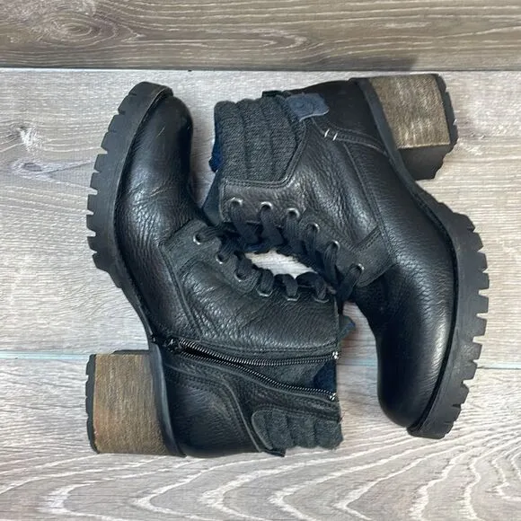 Bull Boxer Cassie Women’s Sz 8M Black Leather Side Zip Y2K Chunky Heel Boots