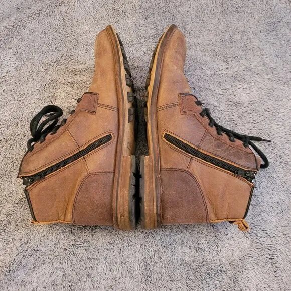 BUll Boxer Redmond Mens Boots Size 10 Cognac Leather Handmade Side Zip 17304