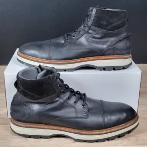BullBoxer Boots Mens Size 11 Black Level Leather Side Zip Cap Toe Combat 6 Eye