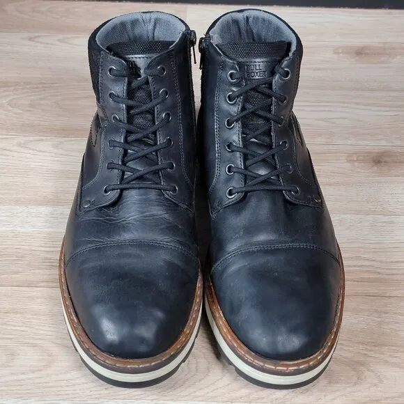 BullBoxer Boots Mens Size 11 Black Level Leather Side Zip Cap Toe Combat 6 Eye
