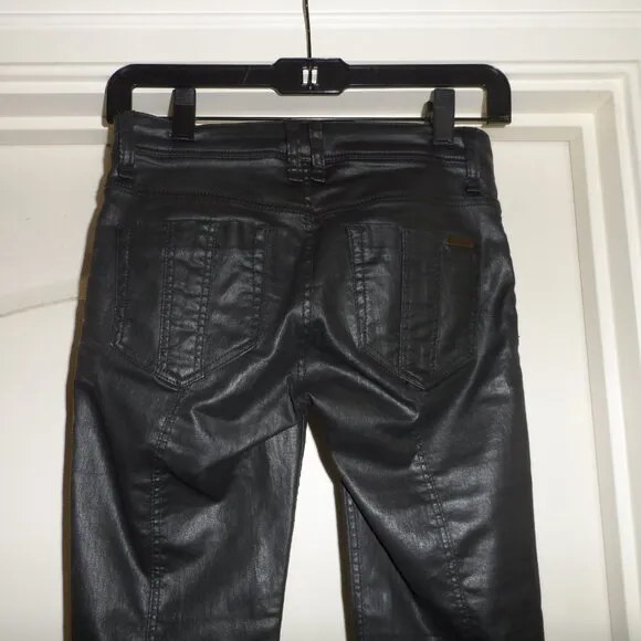 Burberry Brit Black Coated Cotton Westbourne Skinny Ankle Jeans Size US 24