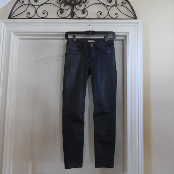Burberry Brit Black Coated Cotton Westbourne Skinny Ankle Jeans Size US 24