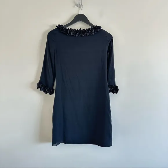 Burberry London Black Boat Neck Silk Dress Size 4 3/4 Sleeves Lined Side Zip