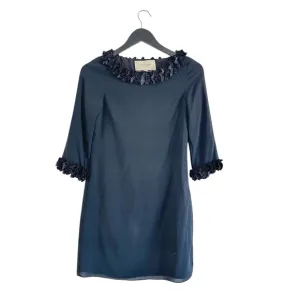 Burberry London Black Boat Neck Silk Dress Size 4 3/4 Sleeves Lined Side Zip
