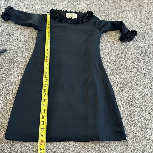 Burberry London Black Boat Neck Silk Dress Size 4 3/4 Sleeves Lined Side Zip