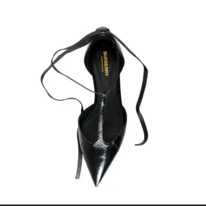 Burberry New In Box Black Snakeskin and Leather Point toe Ballerina Flat…