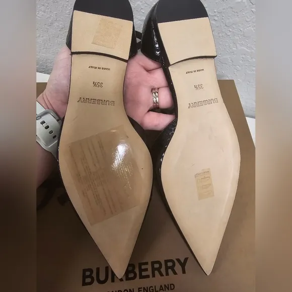 Burberry New In Box Black Snakeskin and Leather Point toe Ballerina Flat…