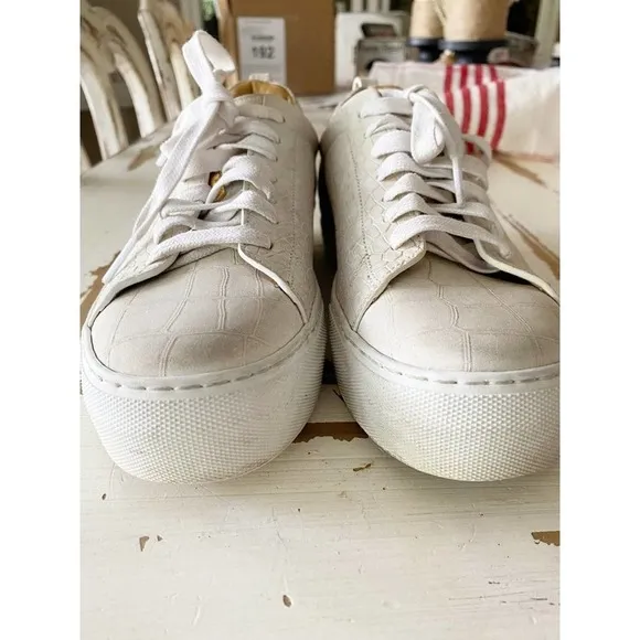Buscemi En Noir White Crocodile Embossed Leather Low Top Sneakers Shoes Size 6