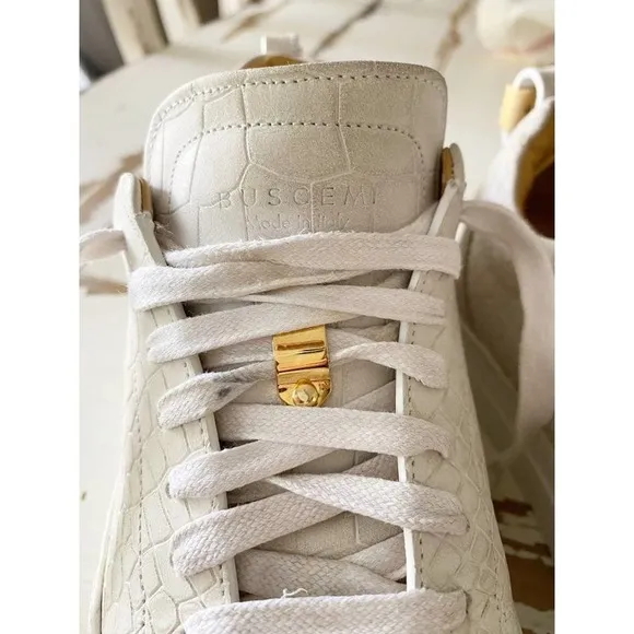 Buscemi En Noir White Crocodile Embossed Leather Low Top Sneakers Shoes Size 6