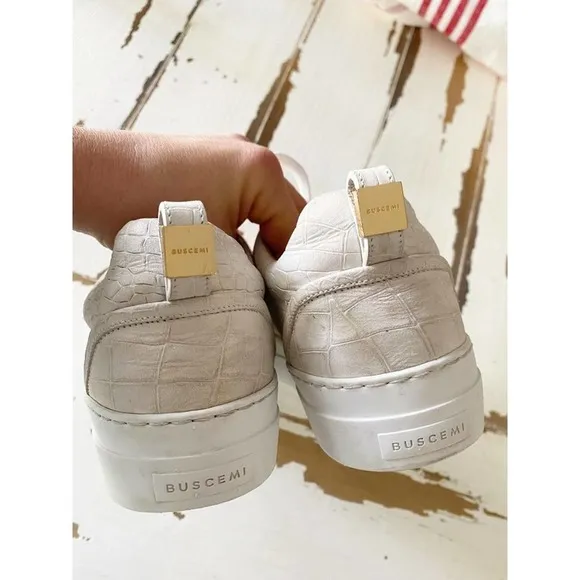 Buscemi En Noir White Crocodile Embossed Leather Low Top Sneakers Shoes Size 6