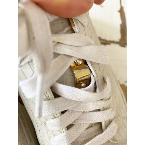 Buscemi En Noir White Crocodile Embossed Leather Low Top Sneakers Shoes Size 6