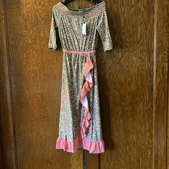 CABANA LIFE Jetties Beach Off The Shoulder Ruffle Maxi Dress Cover up NWT