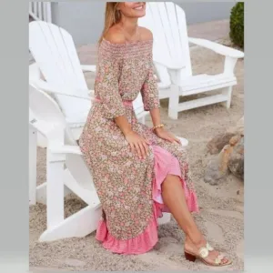 CABANA LIFE Jetties Beach Off The Shoulder Ruffle Maxi Dress Cover up NWT