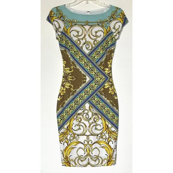 Cache Mirrored Status Baroque Print Stretch Dress Worn On TV Show