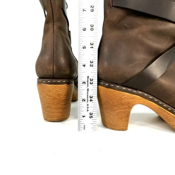 Calou Stockholm Milly Clog Platform Healed Boot Bootie 37 Side Zip Brown Leather