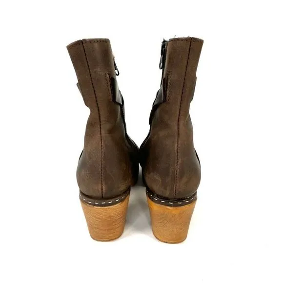 Calou Stockholm Milly Clog Platform Healed Boot Bootie 37 Side Zip Brown Leather