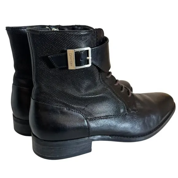 Calvin Klein Black Leather Side-Zip Stokely Ankle Boots Mens Sz. US 9 Y2K Matrix