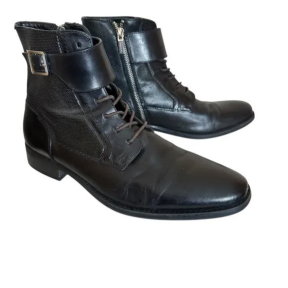 Calvin Klein Black Leather Side-Zip Stokely Ankle Boots Mens Sz. US 9 Y2K Matrix