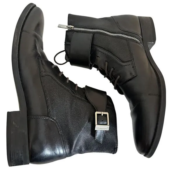 Calvin Klein Black Leather Side-Zip Stokely Ankle Boots Mens Sz. US 9 Y2K Matrix