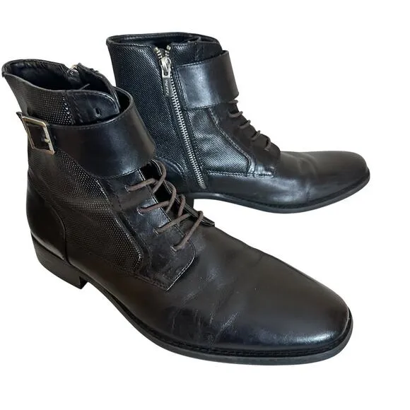 Calvin Klein Black Leather Side-Zip Stokely Ankle Boots Mens Sz. US 9 Y2K Matrix