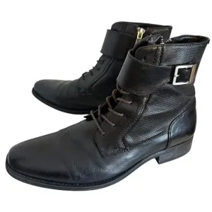 Calvin Klein Black Leather Side-Zip Stokely Ankle Boots Mens Sz. US 9 Y2K Matrix
