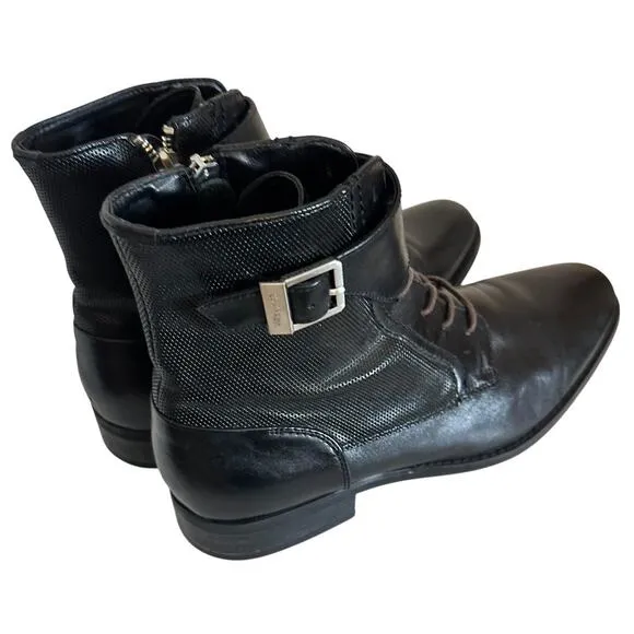 Calvin Klein Black Leather Side-Zip Stokely Ankle Boots Mens Sz. US 9 Y2K Matrix