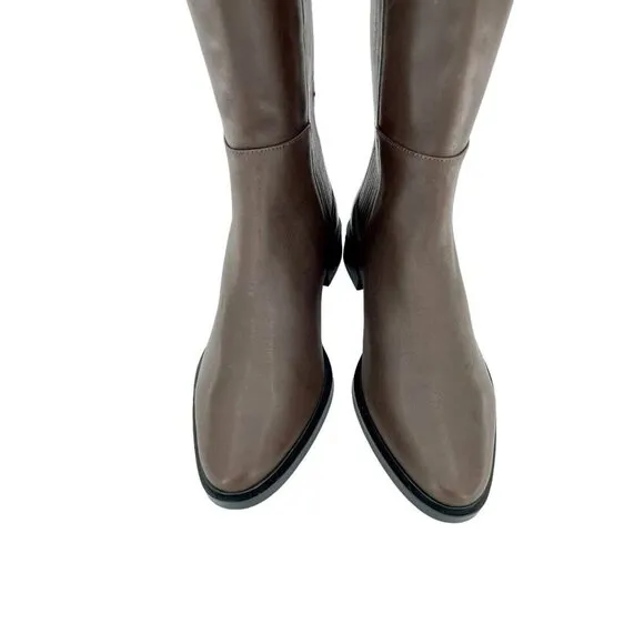 Calvin Klein Boots Finley Leather Closed Toe Knee High Coffee Bean SZ 7 New