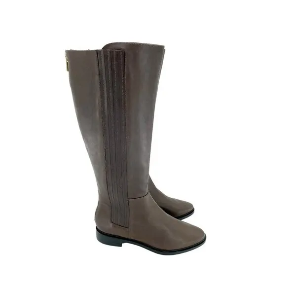 Calvin Klein Boots Finley Leather Closed Toe Knee High Coffee Bean SZ 7 New