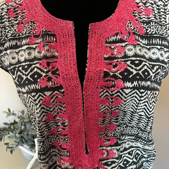 Calypso St Barth Rowena Embroidered Aztec Tunic Dress/Beach Cover Up Sz M