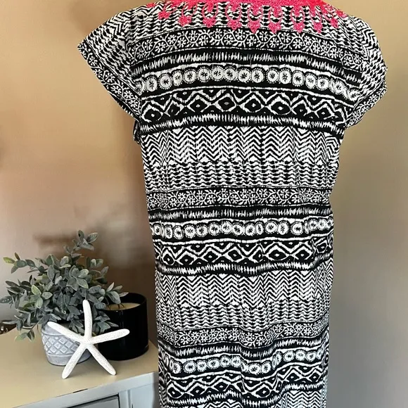 Calypso St Barth Rowena Embroidered Aztec Tunic Dress/Beach Cover Up Sz M