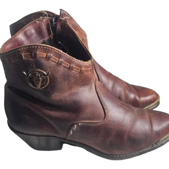 Capezio Boots Womens 8 M Western Cowboy Ankle Heels Side Zipper Brown Leather