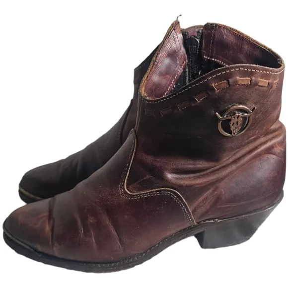 Capezio Boots Womens 8 M Western Cowboy Ankle Heels Side Zipper Brown Leather