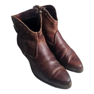 Capezio Boots Womens 8 M Western Cowboy Ankle Heels Side Zipper Brown Leather