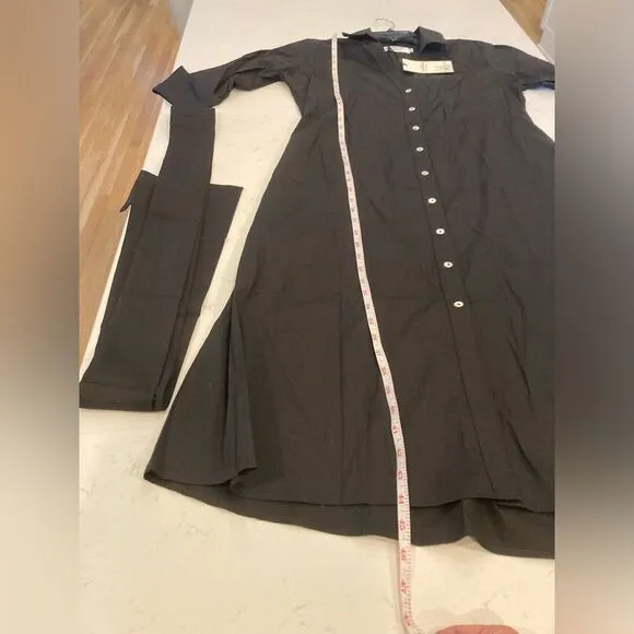 Carolina Black Cotton Poplin Celia Collared Timeless Shirt Dress 3/4 Sleeves SM