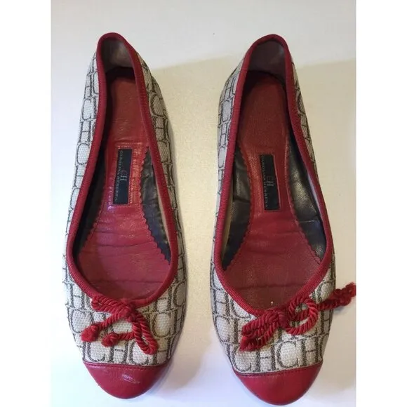 Carolina Herrera Women Cloth Ballet Flats Logo Print Comfort Round Toe Size 39