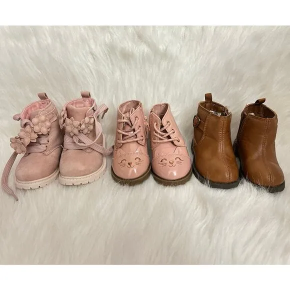 Carter's Pink Daffodil Brown Faux Leather Wonder Nation Pink Kitty Boots 4