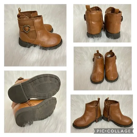 Carter's Pink Daffodil Brown Faux Leather Wonder Nation Pink Kitty Boots 4
