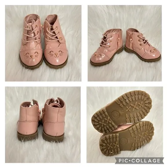Carter's Pink Daffodil Brown Faux Leather Wonder Nation Pink Kitty Boots 4